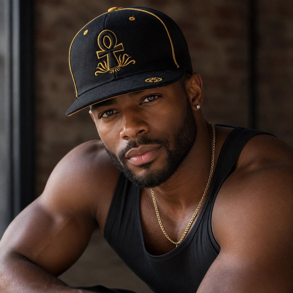 Egyptian Ankh Africa Snapback Hat Black Gold Embroidered Key of Life Cap OS Y2K